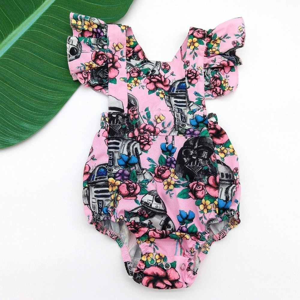 Star Wars Baby Girls One Piece Romper Size 0-3 Months Pink Vader R2D2 Ruffle - Picture 1 of 8